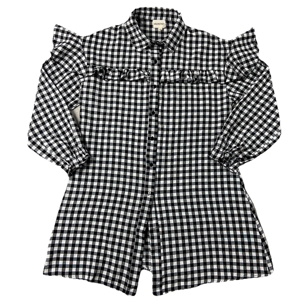 Lala Factory Gingham Check Ruffle Shirt Dress Tunic Women M Western Gothic